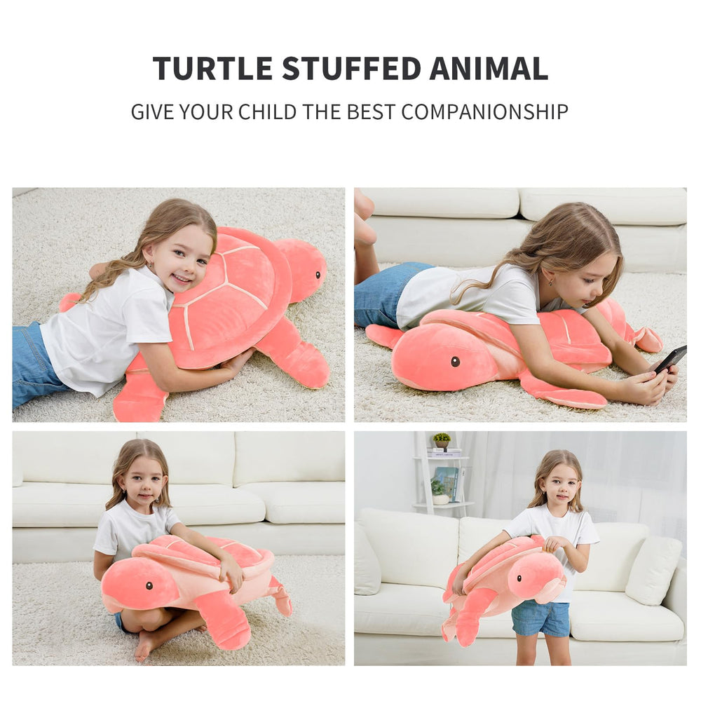 Dalmao pink sea turtle plush snuggle-ready pose invites cuddles.
