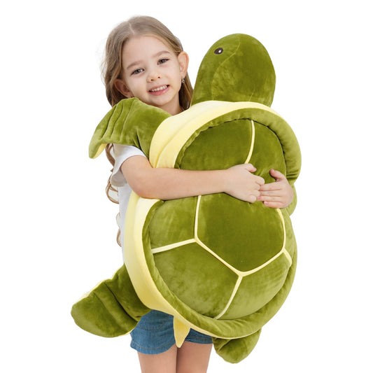 Dalmao 28-inch sea turtle plush front view, ultra-soft fur for cozy hugs.