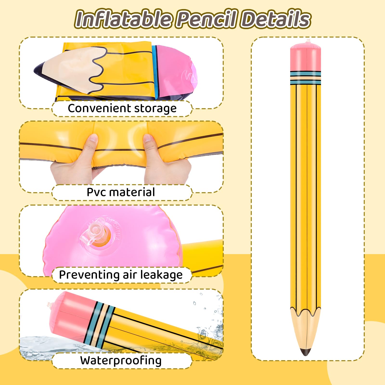 Dalycro inflatable pencil decor in a room setup, playful atmosphere.