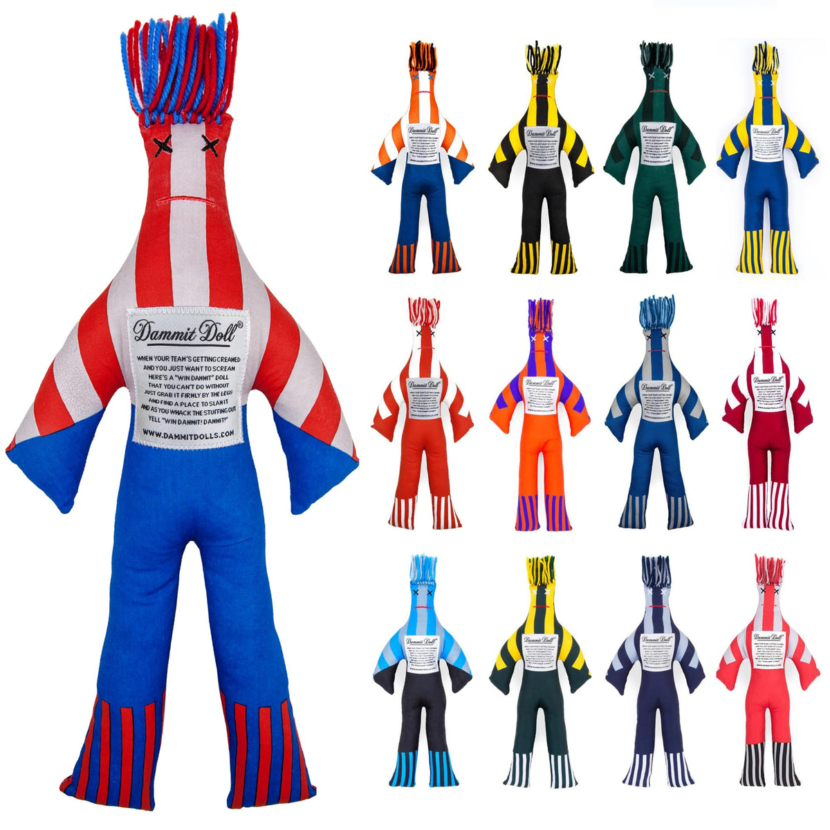 Dammit Doll with random color pattern offers playful game-day stress relief.