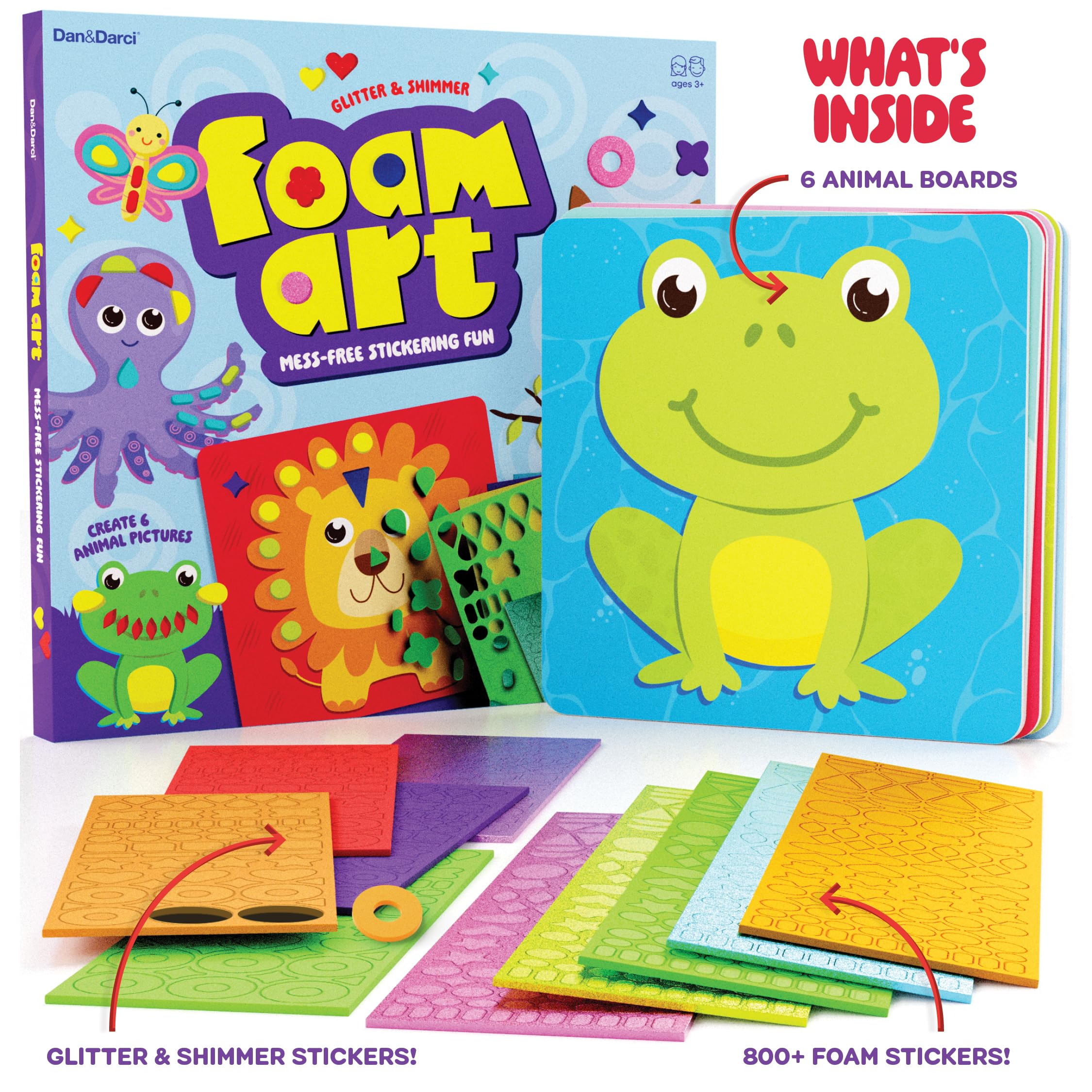 Dan&Darci animal-board closeup shows vibrant colors and sparkly details.