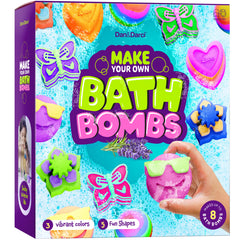 Dan&Darci bath bomb kit setup with ingredients and tools for kid-friendly crafting.