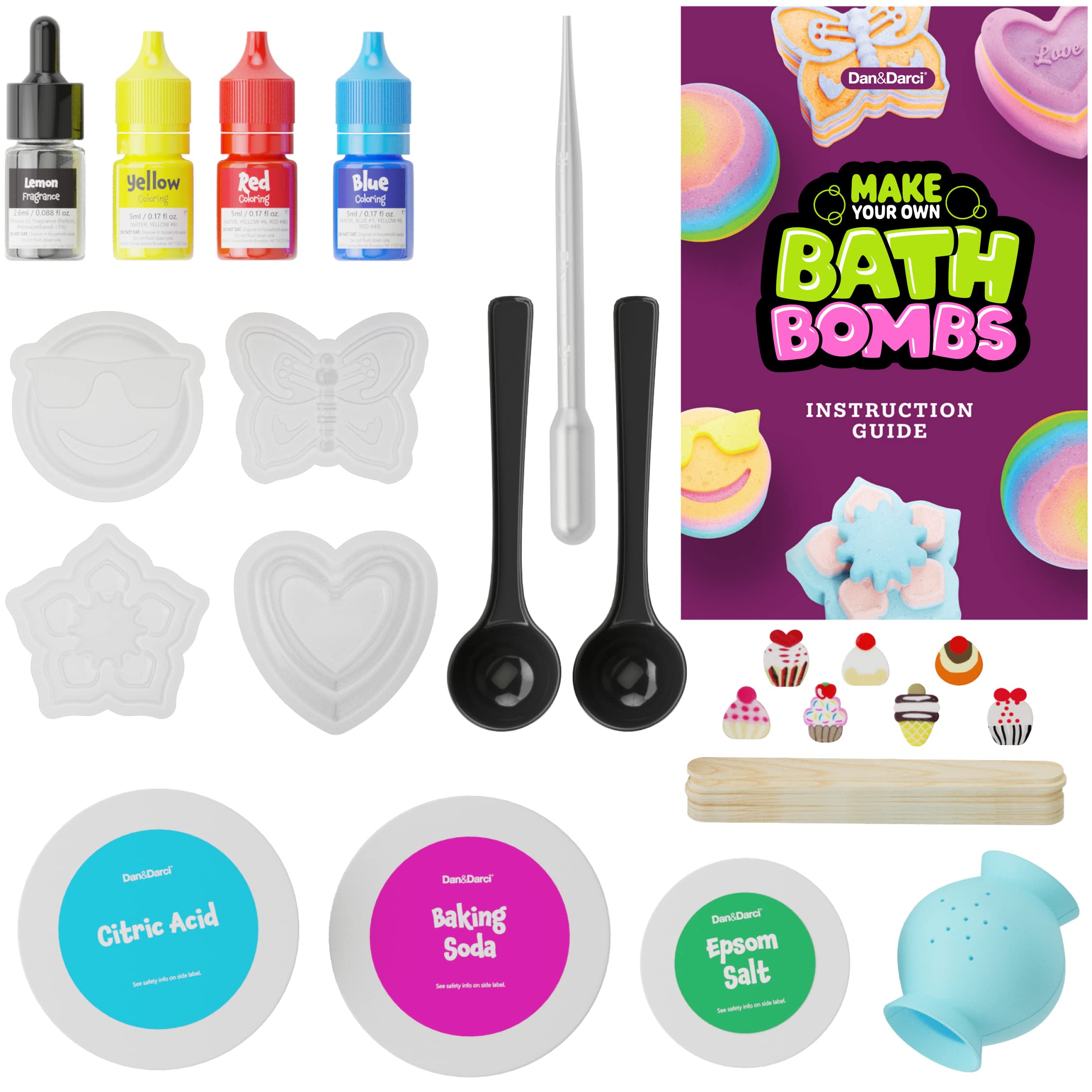 Dan&Darci molds and charms ready to shape multi-colored bath bombs.