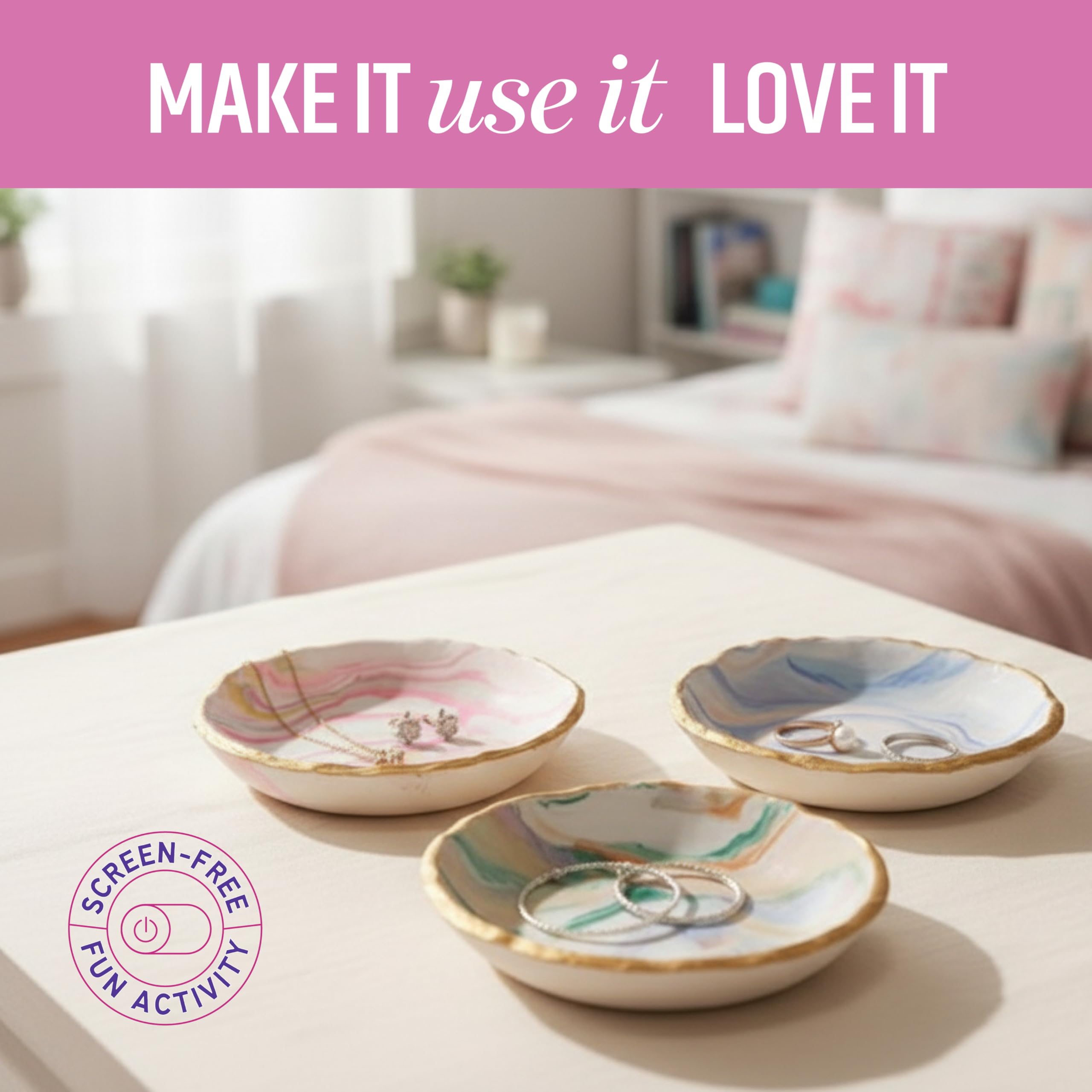 Dan&Darci Craft 'n Clay Jewelry Dish kit gem stickers for decorative accents.