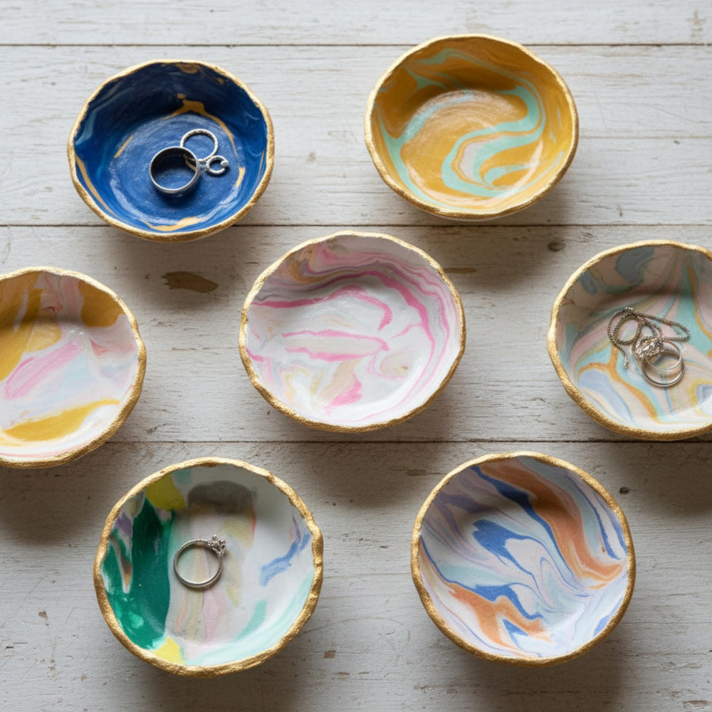 Dan&Darci Craft 'n Clay Jewelry Dish kit glitter glue for sparkling details.