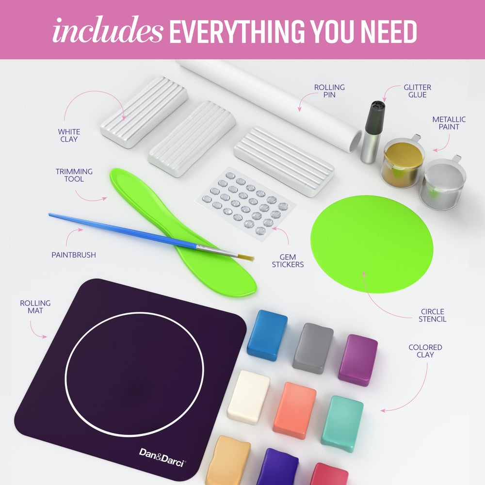 Dan&Darci Craft 'n Clay Jewelry Dish kit rolling clay for textured, vibrant designs.