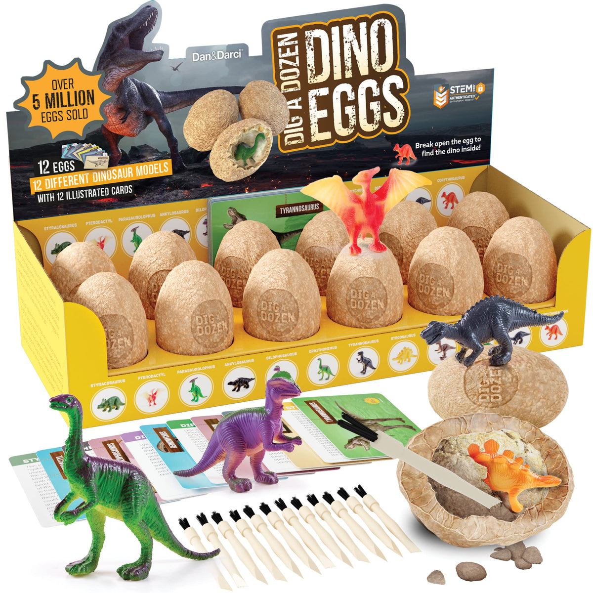 Dan&Darci Dig a Dozen Dino Eggs in display box for at-home exploration