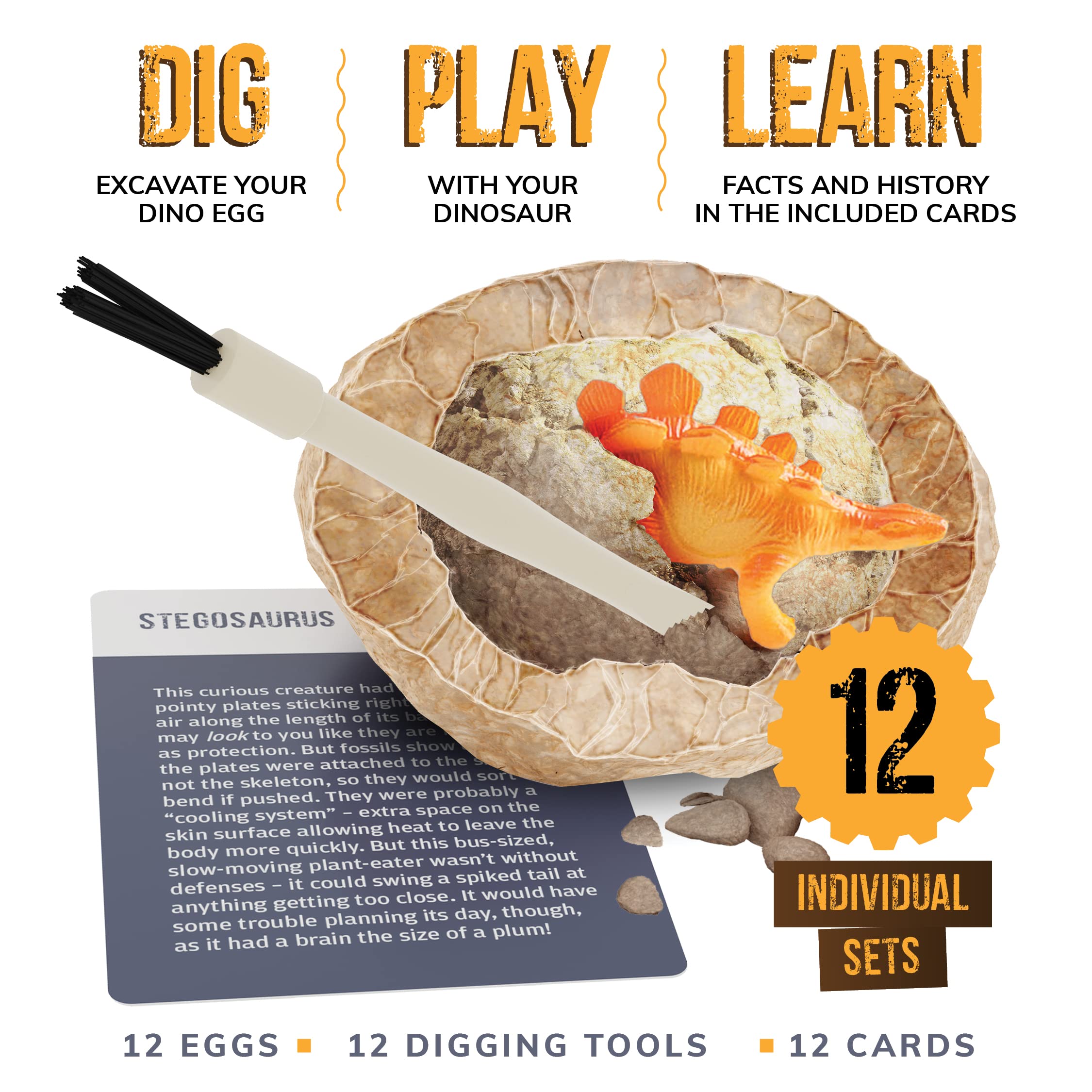 Dan&Darci Dino eggs with chisels and brushes for hands-on digging
