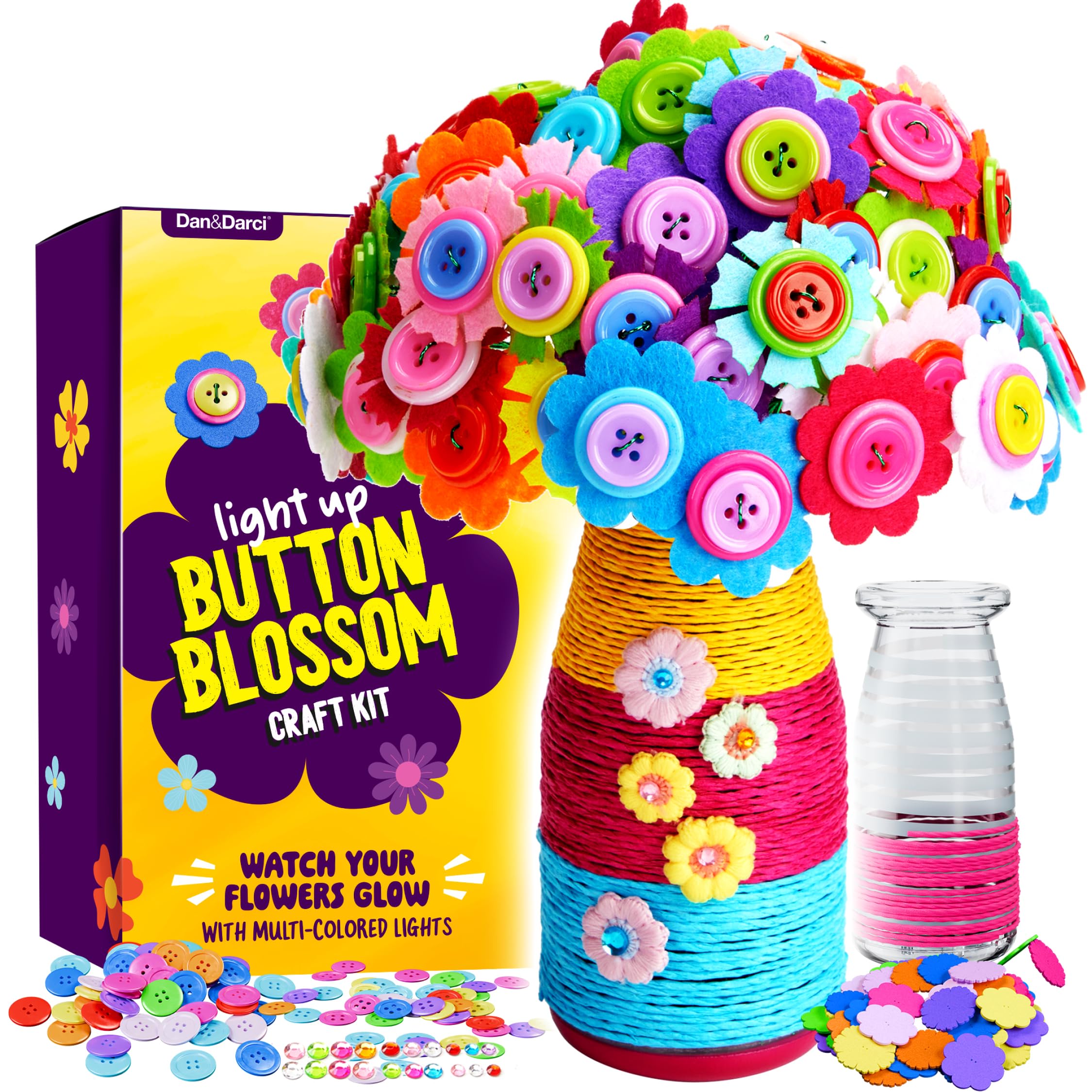 Dan&Darci light up button flower vase glowing centerpiece for kids