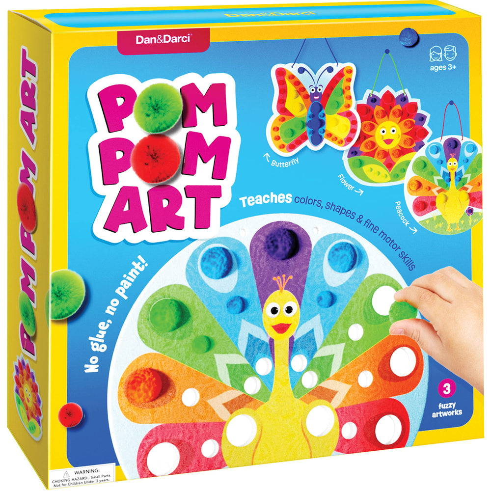 Dan & Darci Pom Pom Art peacock design boosts fine motor skills for toddlers.