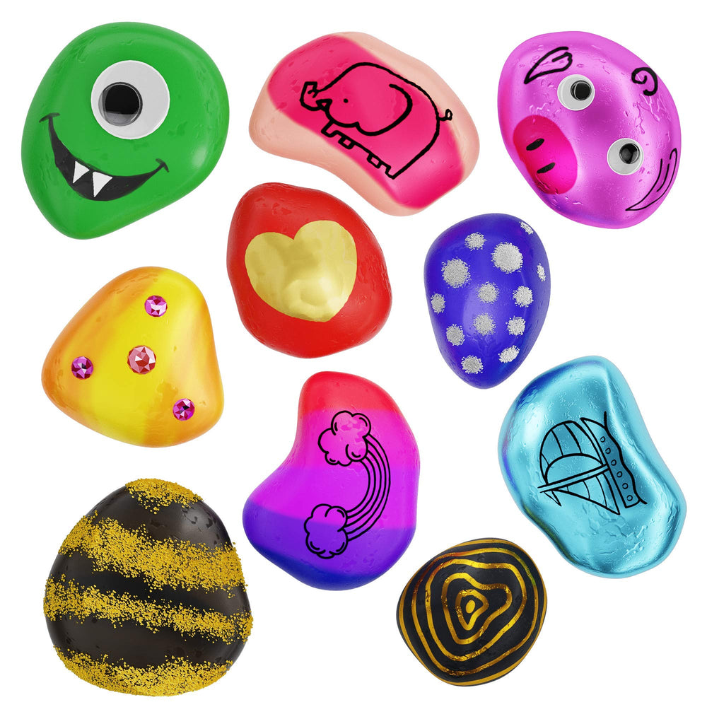 Dan&Darci metallic paints add shimmering color to rocks for eye-catching designs.