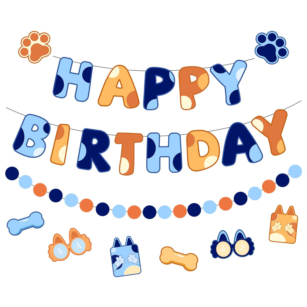 Danadia blue dog banner close-up showing vibrant birthday backdrop.