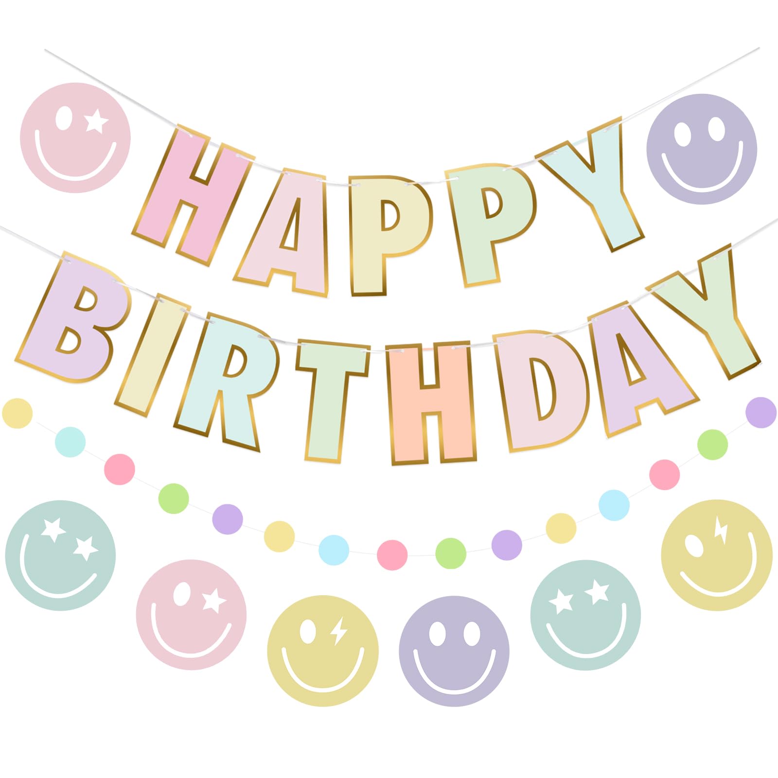 Danadia Happy Birthday banner with smiley faces for a cheerful party backdrop