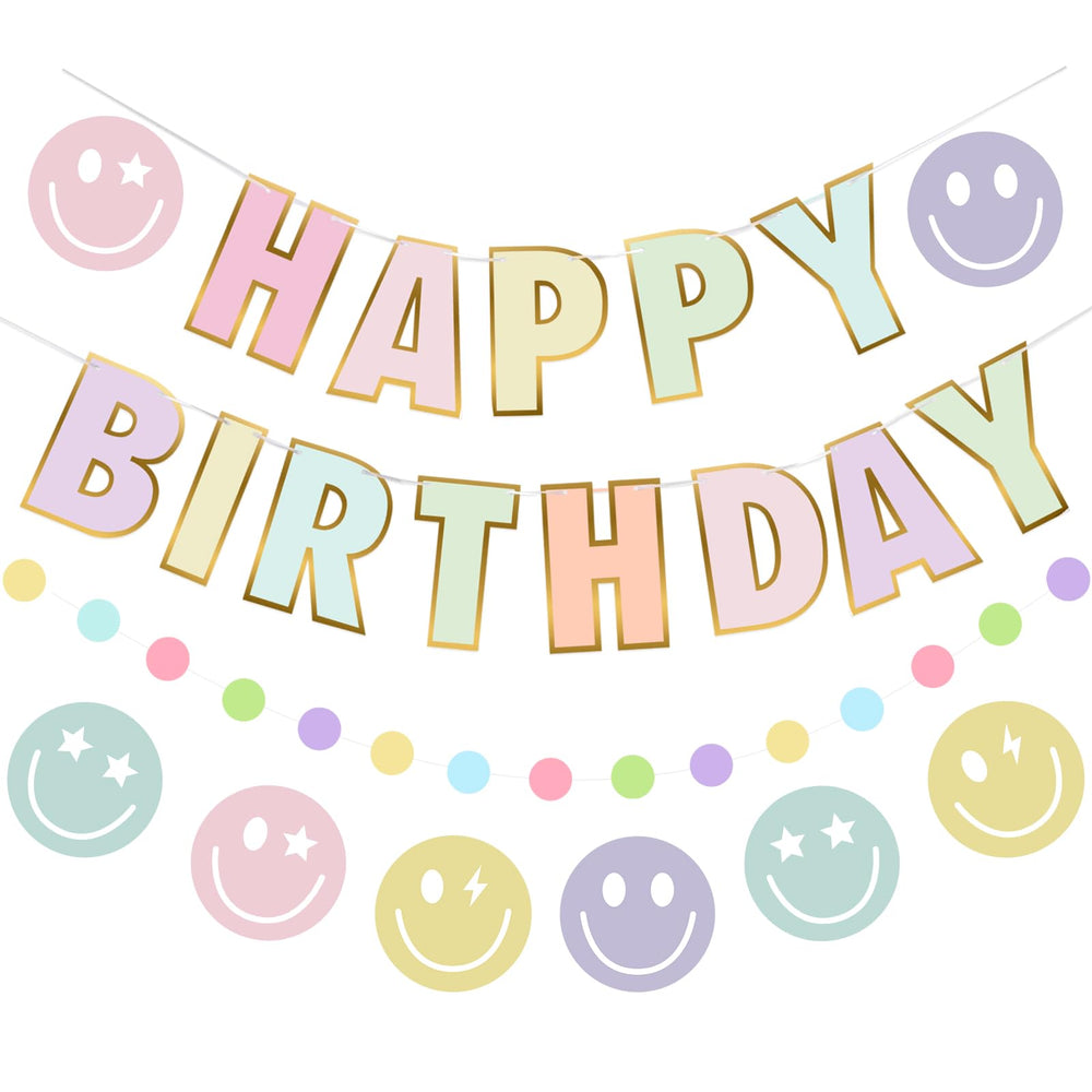 Danadia Happy Birthday banner with smiley faces for a cheerful party backdrop