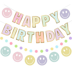 Danadia Happy Birthday banner with smiley faces for a cheerful party backdrop