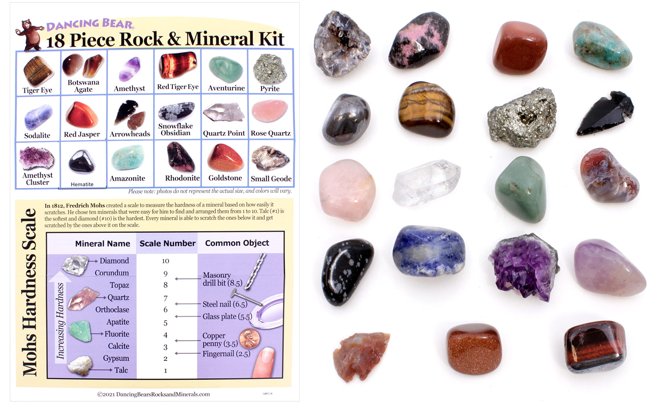 Dancing Bear Mohs hardness chart for comparing mineral durability.