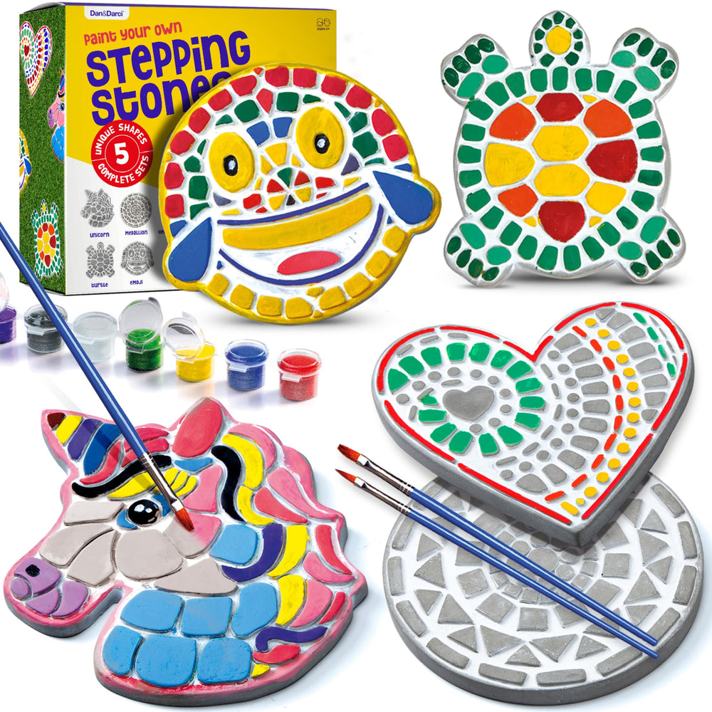 Dan&Darci unicorn stepping stone with colorful paints for creative outdoor decor.