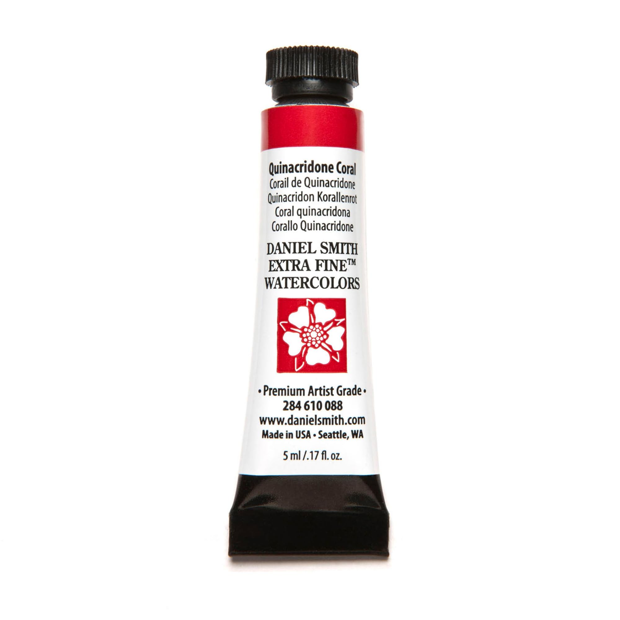 DANIEL SMITH Quinacridone Coral 5ml tube for transparent glazing and florals.