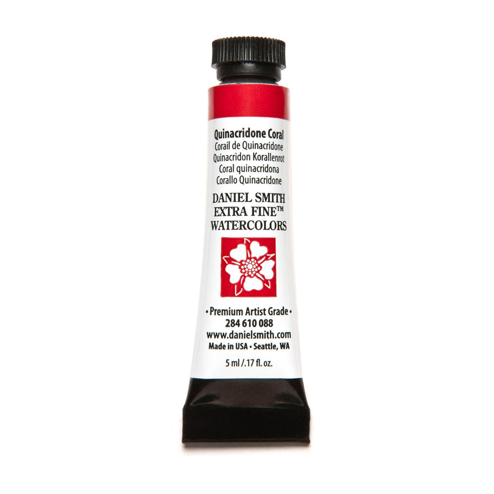 DANIEL SMITH Quinacridone Coral 5ml tube for transparent glazing and florals.
