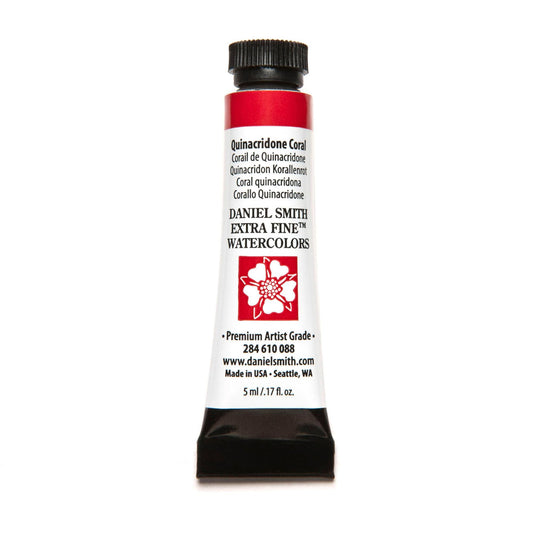 DANIEL SMITH Quinacridone Coral 5ml tube for transparent glazing and florals.
