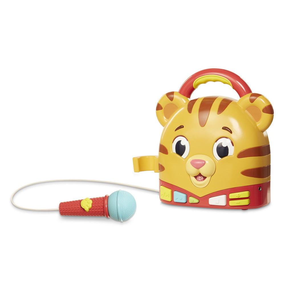 Close-up of Daniel Tiger's microphone on the sing along toy for recording
