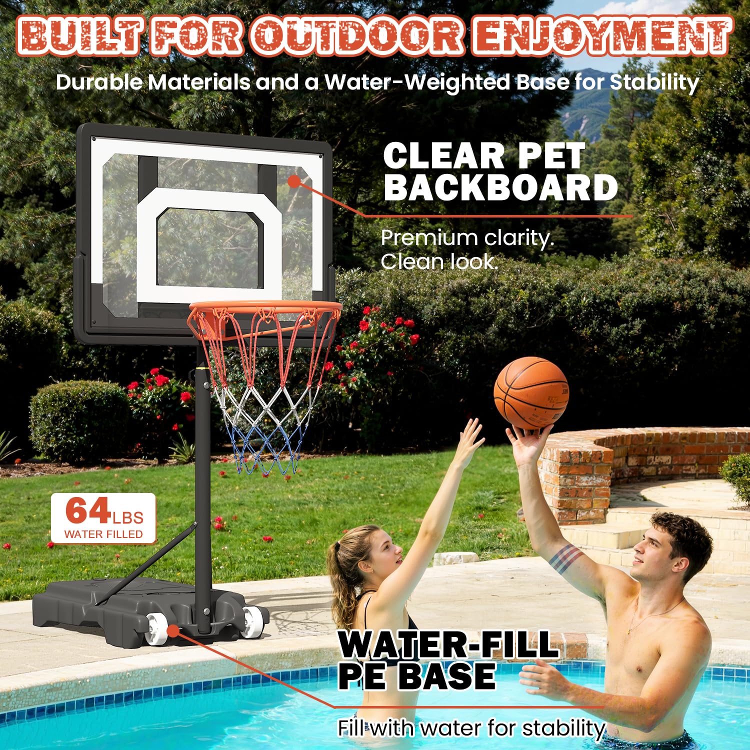 Danrelax pool basketball hoop backboard durable in sun and weather