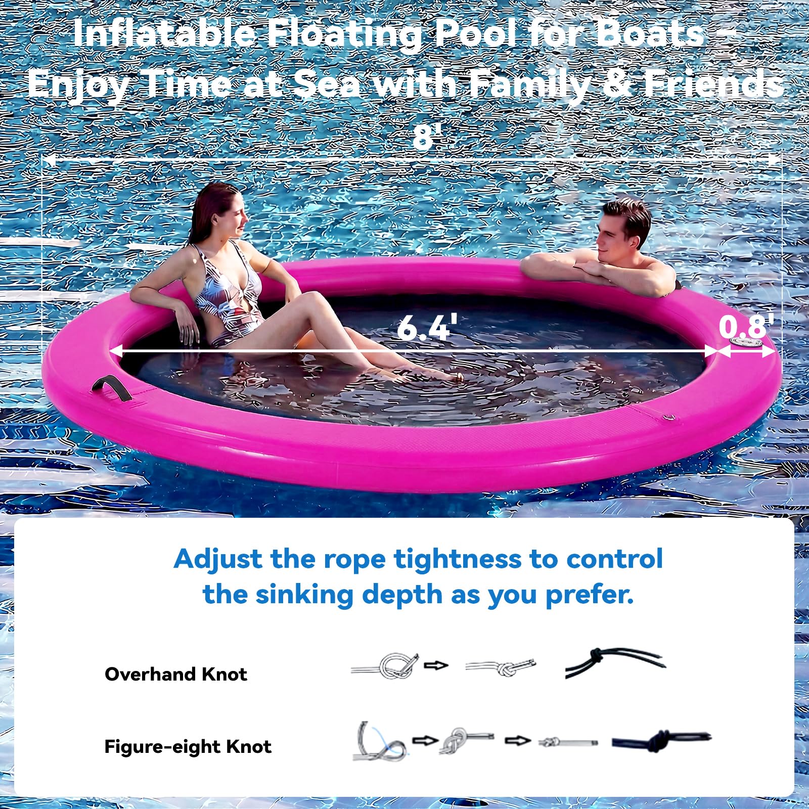 Danrelax Sunchill float ring hammock shows relaxed seating on water