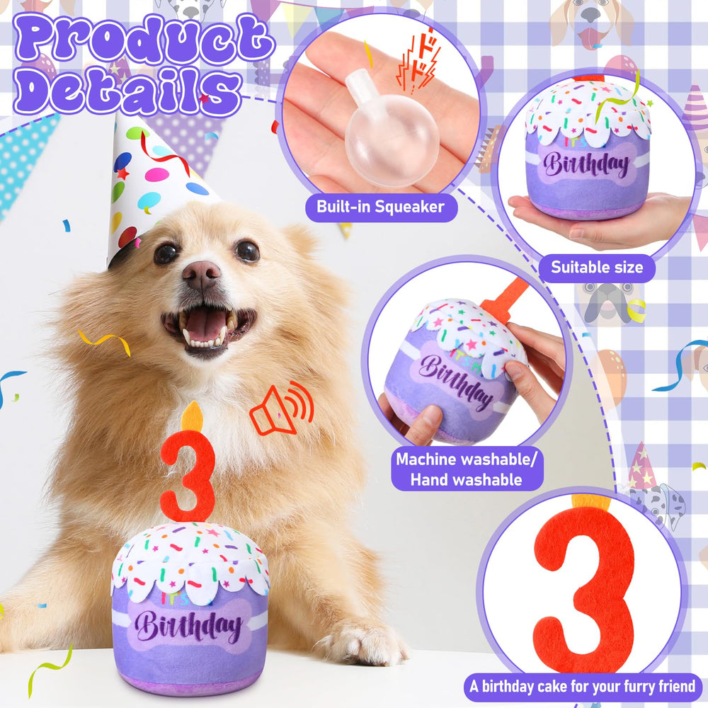 Dansydaisy soft plush dog birthday cake toy ideal for party decor photos.