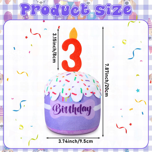 Dansydaisy purple squeaky birthday cake toy for interactive play.