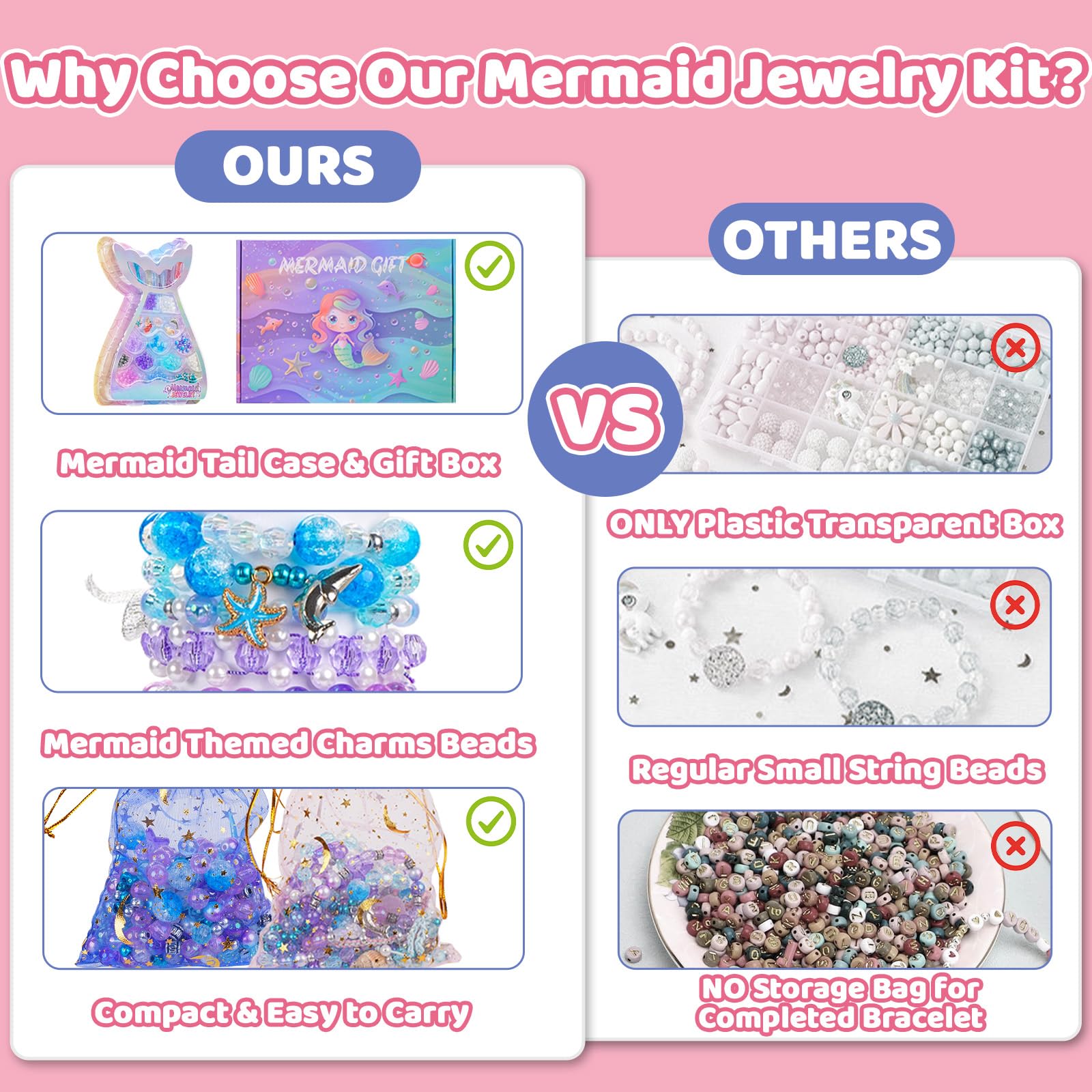 Danvren mermaid-tail storage case organizing beads and accessories