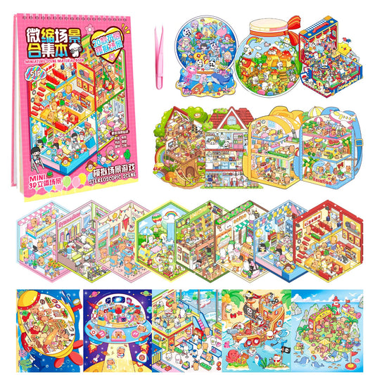 DAPUTOU 20 sets 3D scene stickers spark imaginative play in a compact miniature world.