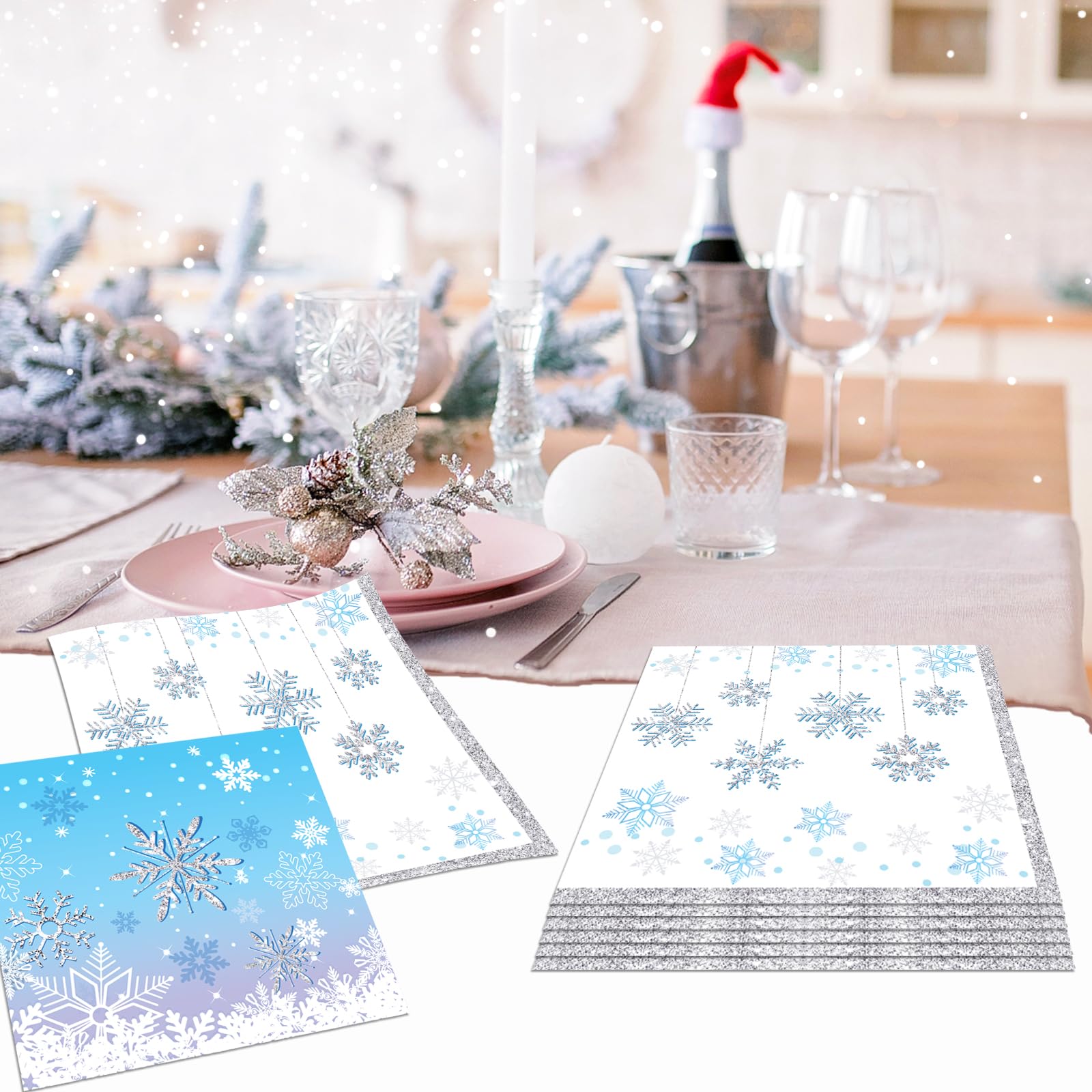 Closeup of white snowflake napkin design by Darneidra for elegant decor