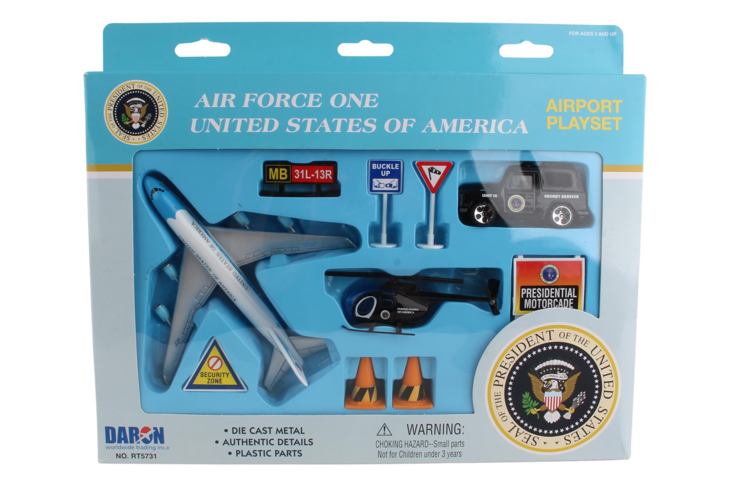 Daron Airforce One presidential plane with official insignias for imaginative play.