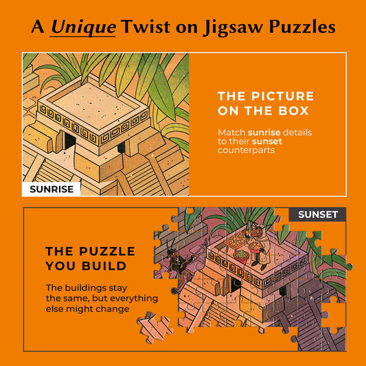 Da Vinci's Room Time Warp puzzle pieces reveal sunset hues as you assemble.