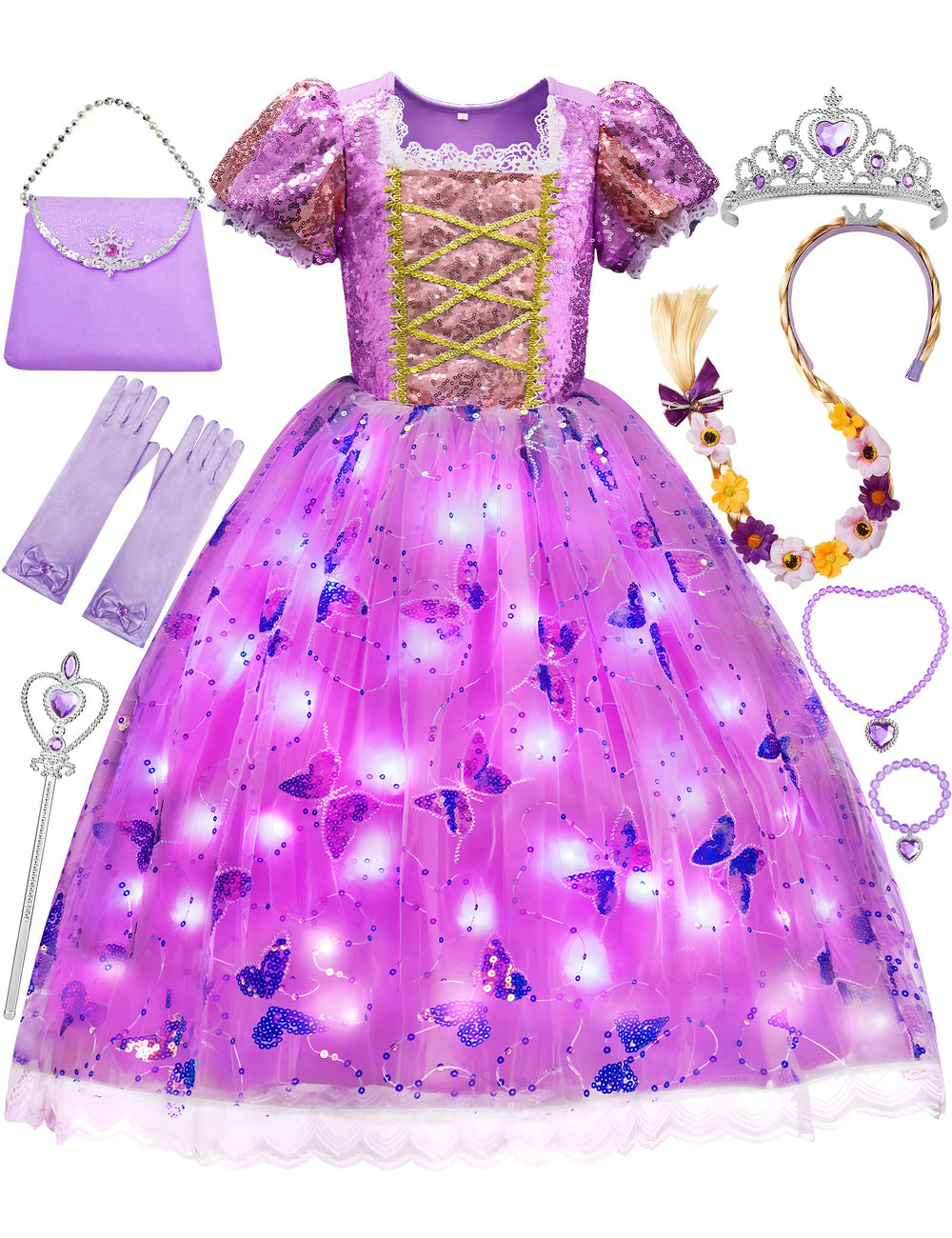 Davvew princess dress LED skirt glows for magical party moments