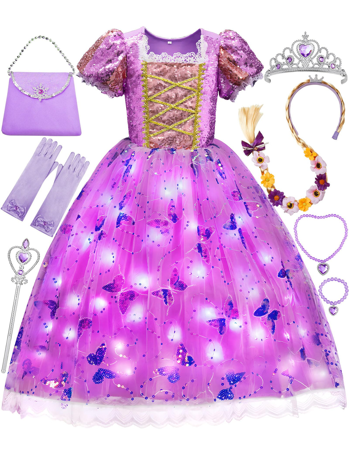 Davvew princess dress LED skirt glows for magical party moments
