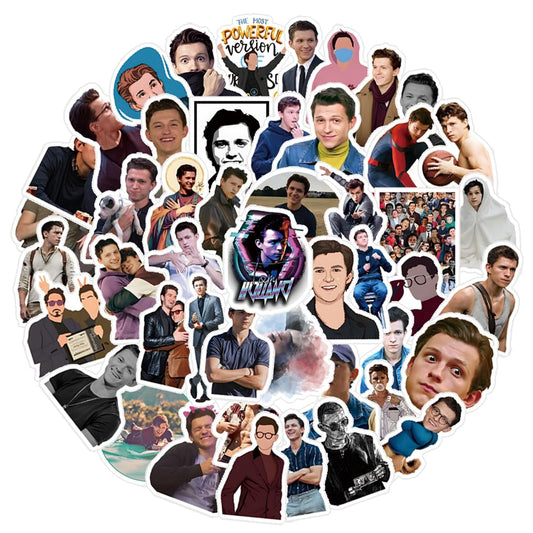 DAWINRK Tom Holland stickers adorn a laptop with playful graffiti style