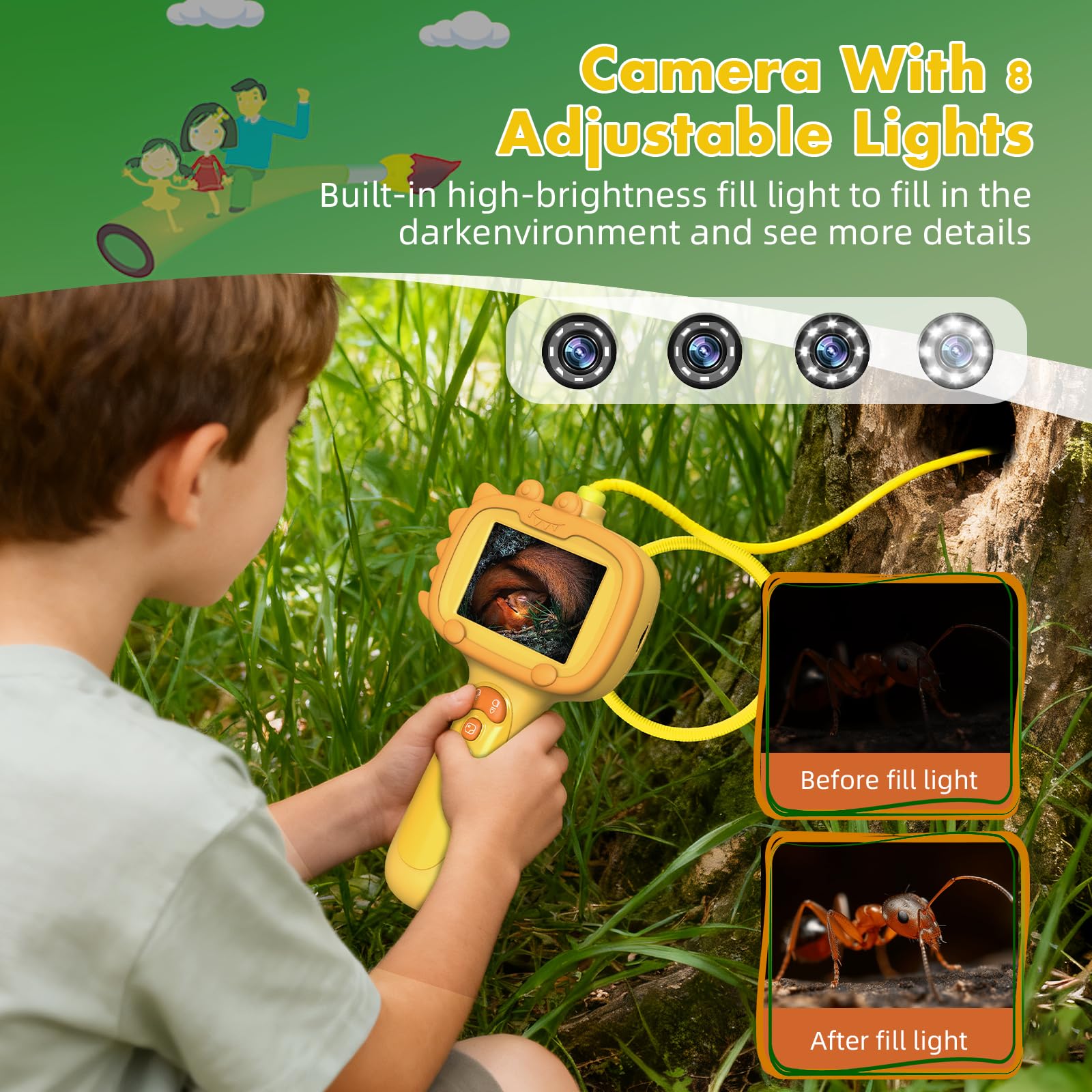 Daxiongmao borescope with 2.6 ft tube reaching tight spaces for discovery.