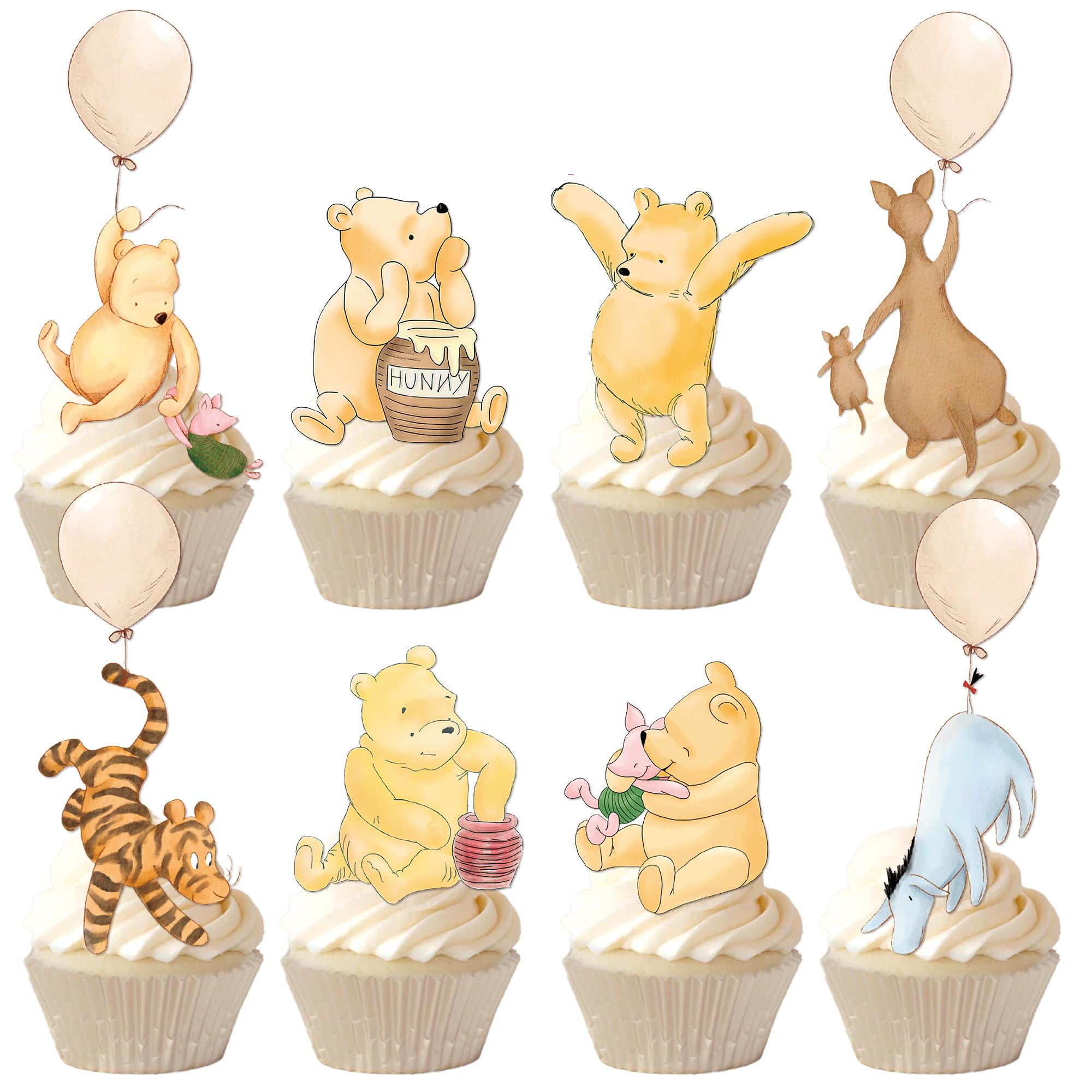 DAYIMG Winnie cupcake toppers in 8 styles for festive celebration decor