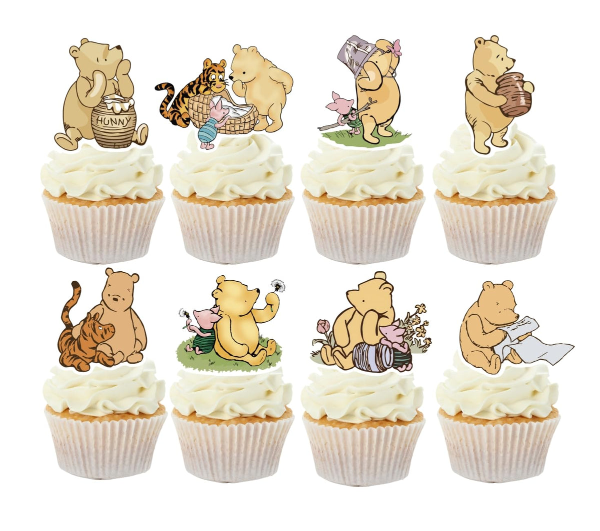 DAYIMG Winnie cupcake toppers showcase classic Pooh designs for dessert display