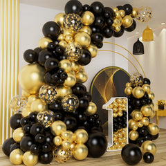 DBKL Black & Gold Balloons Arch Kit forms a dramatic centerpiece for celebrations.