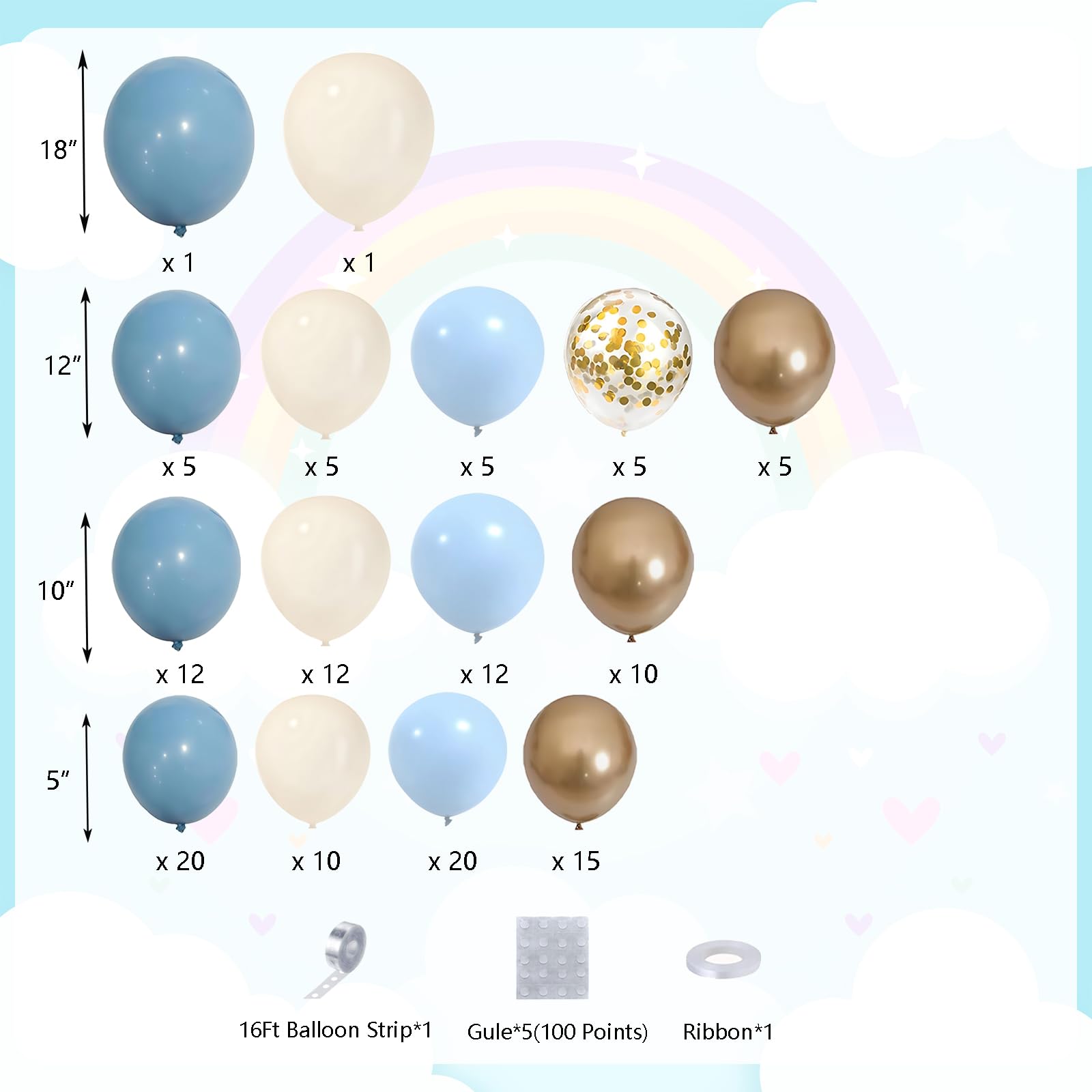 DBKL dusty blue arch kit with 10-inch balloons for versatile garland accents.