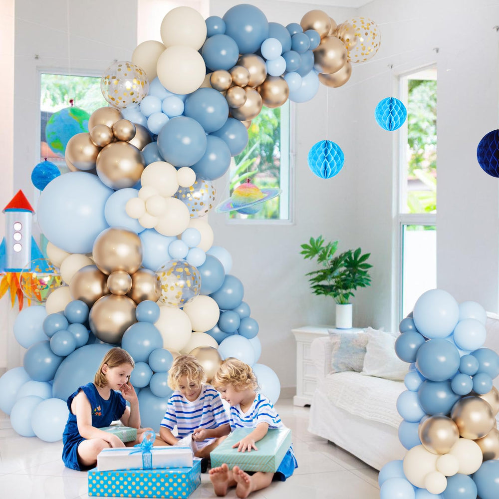 DBKL dusty blue arch kit with 12-inch balloons for airy ceremony decor.