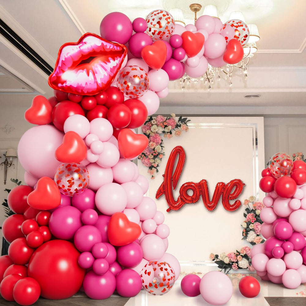 DBKL pink and red balloons create a vibrant romantic backdrop for photos.