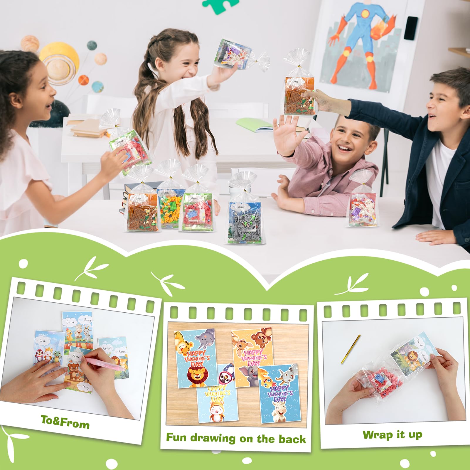 DBPBToU animals-themed valentines cards paired with blocks to spark creativity.