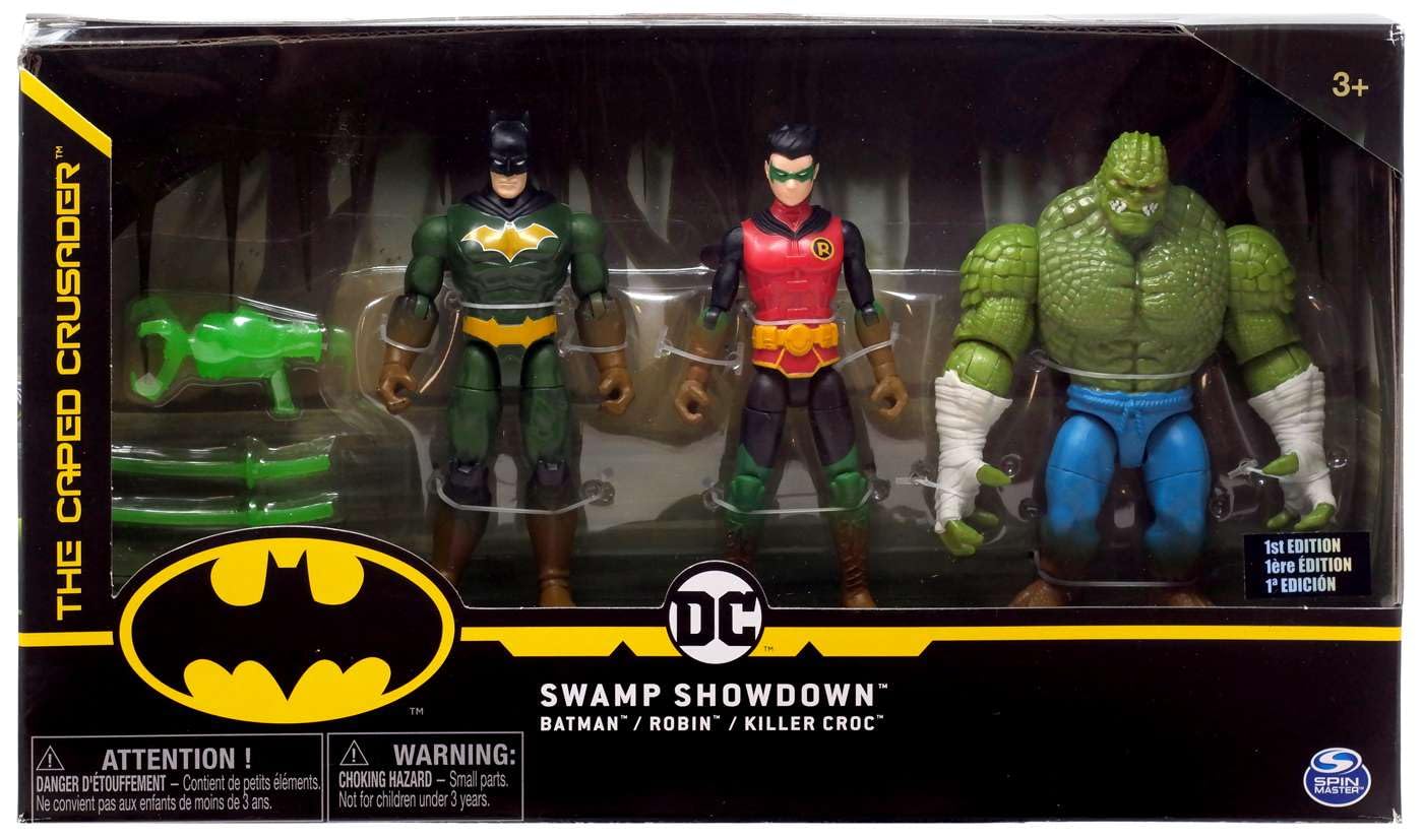 DC Caped Crusader figure with swamp backdrop, ideal for imaginative play and display.