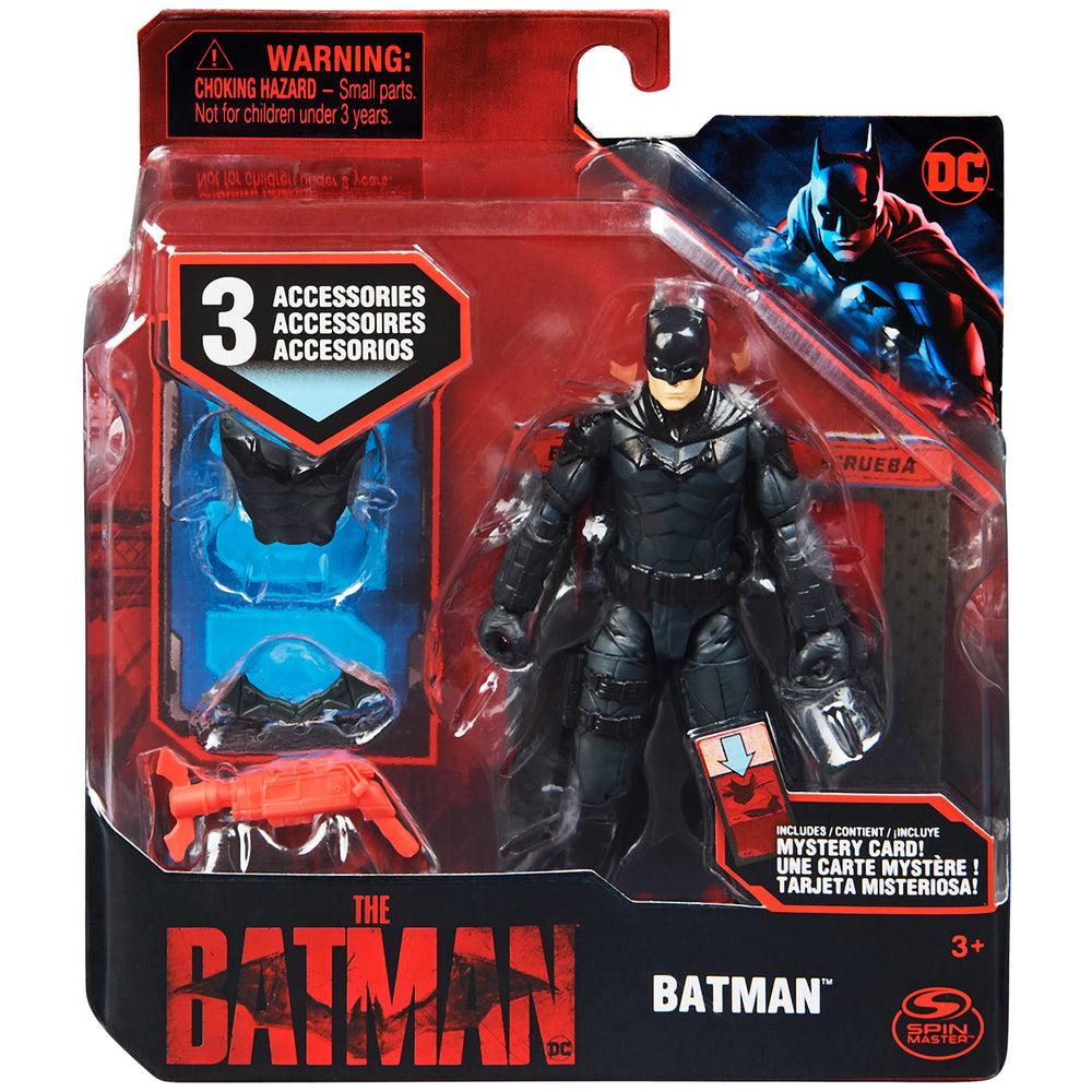 DC Comics Batman figure with three accessories, ready for battle-ready missions.