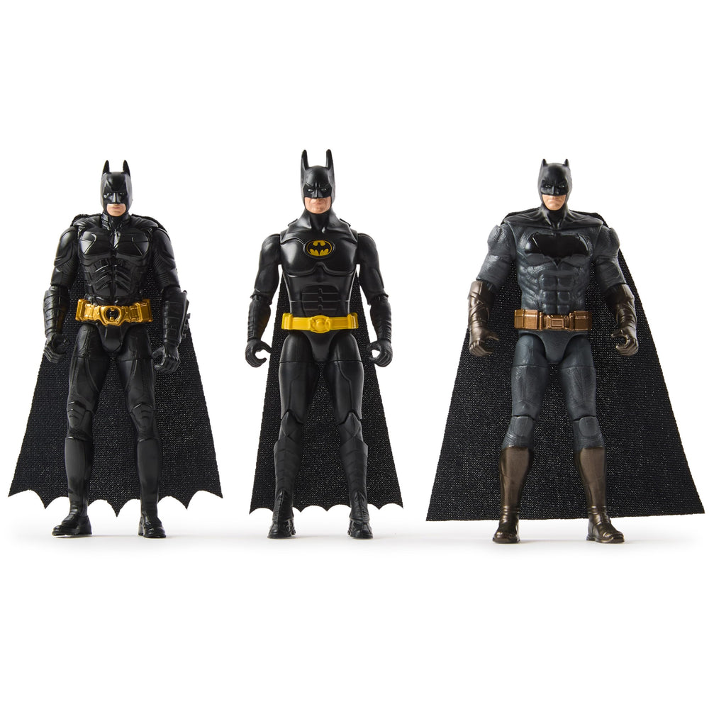 DC Comics Batman 85th 3-pack front view with three figures and cloth capes for display