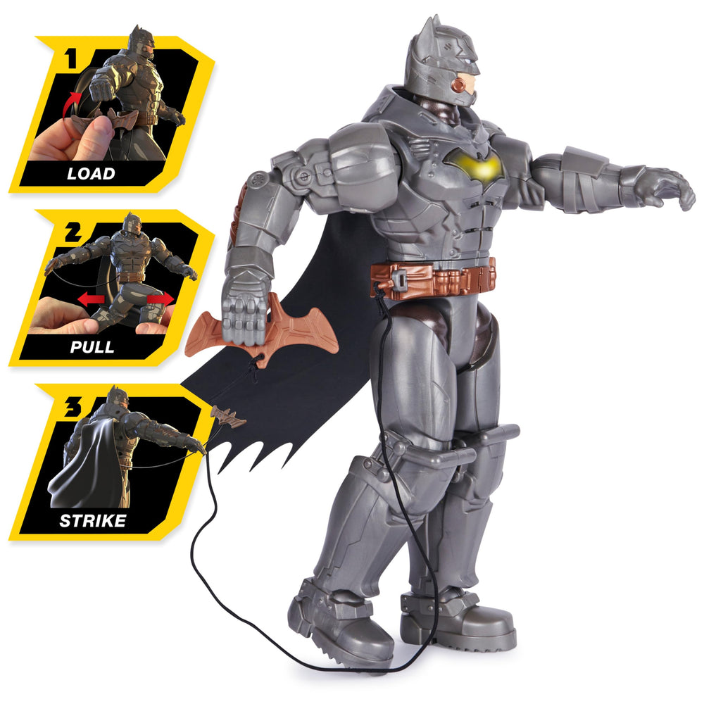 DC Comics Battle Strike Batman in action pose demonstrates throwing play and poseable limbs.
