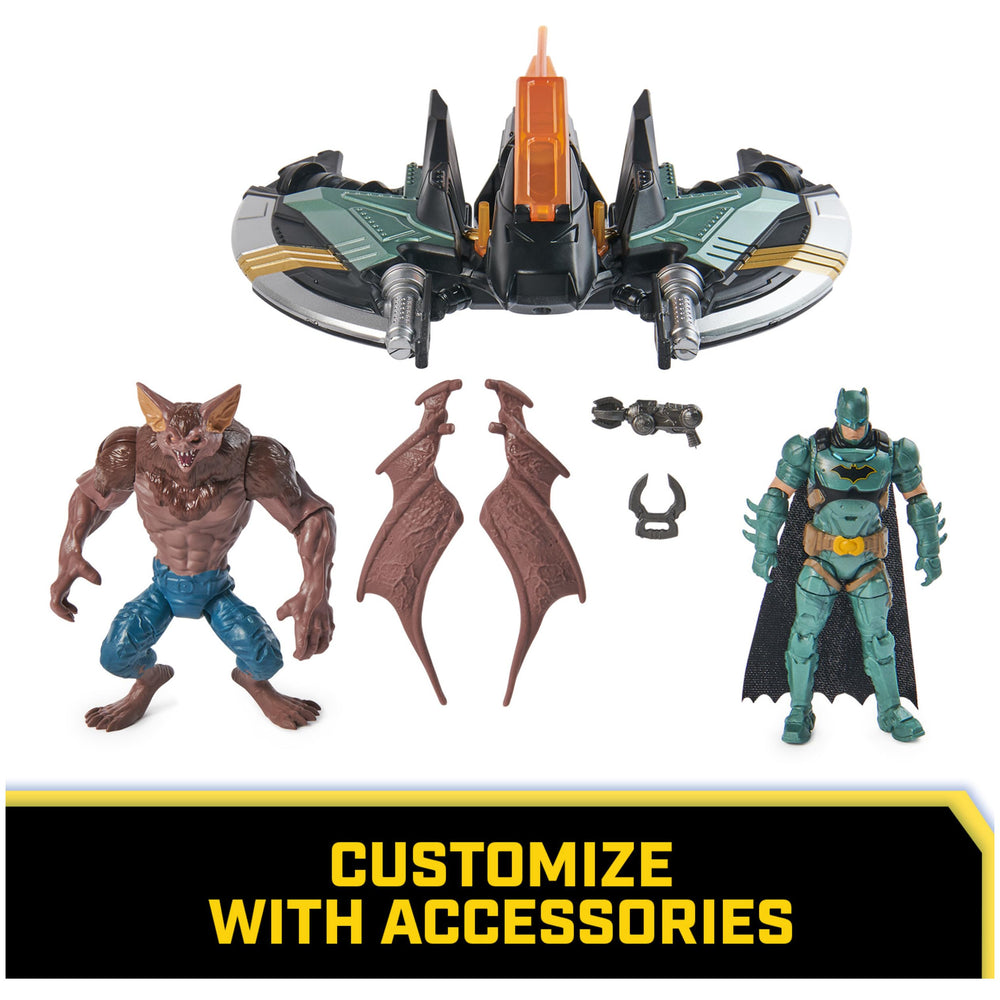 DC Comics Batwing vehicle launch blasters enhance immersive battle action.